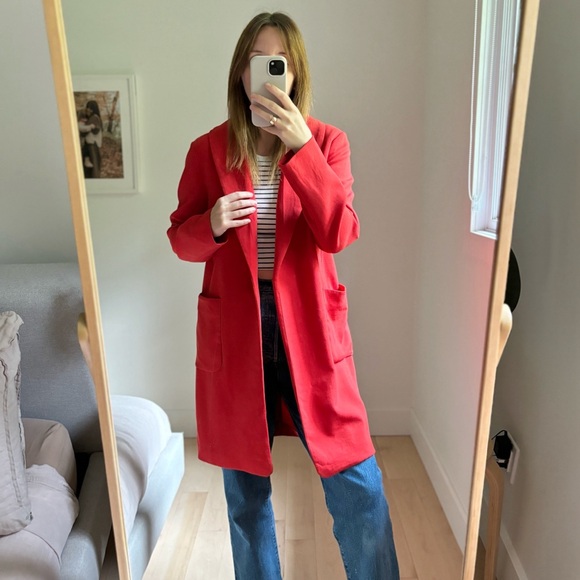 Massimo Dutti Red Wool Blend Coat Long Blazer Jacket Size 38 US 6 - Picture 1 of 9